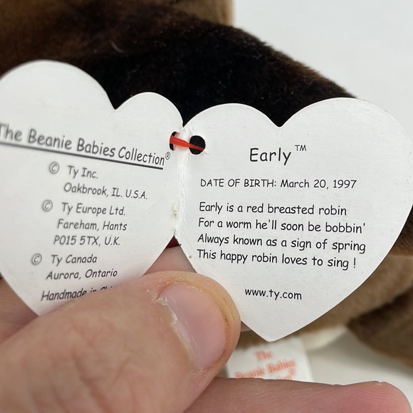 Vintage 1997 Early the Robin Ty Beanie Baby Date of Birth March 20, 1997 - Picture 9 of 9
